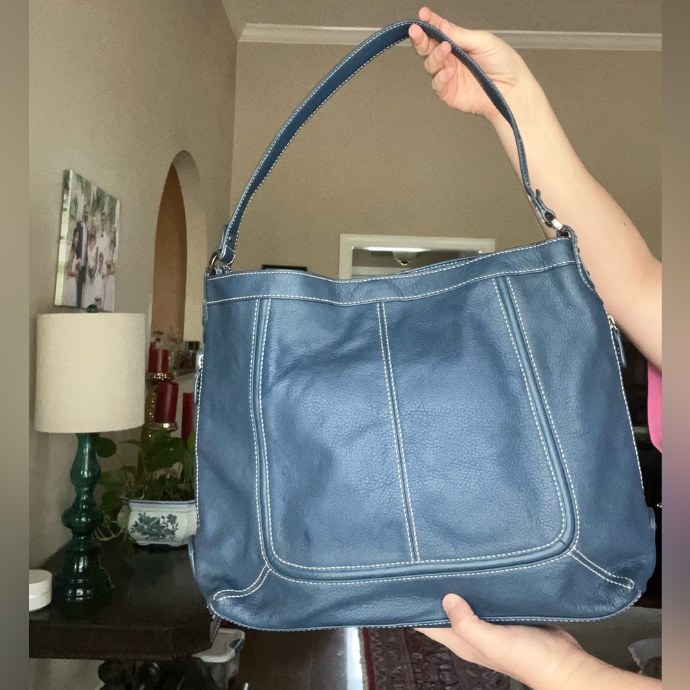 Blue leather purse